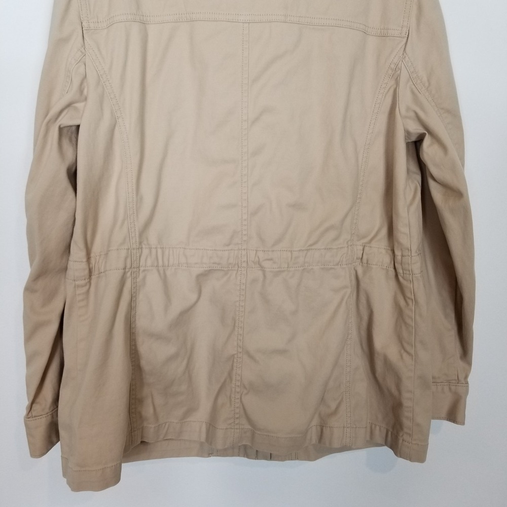 Talbots Womens Safari Jacket Sz M Beige Flap Pockets Stretch‎ Drawstring Button - Picture 6 of 8